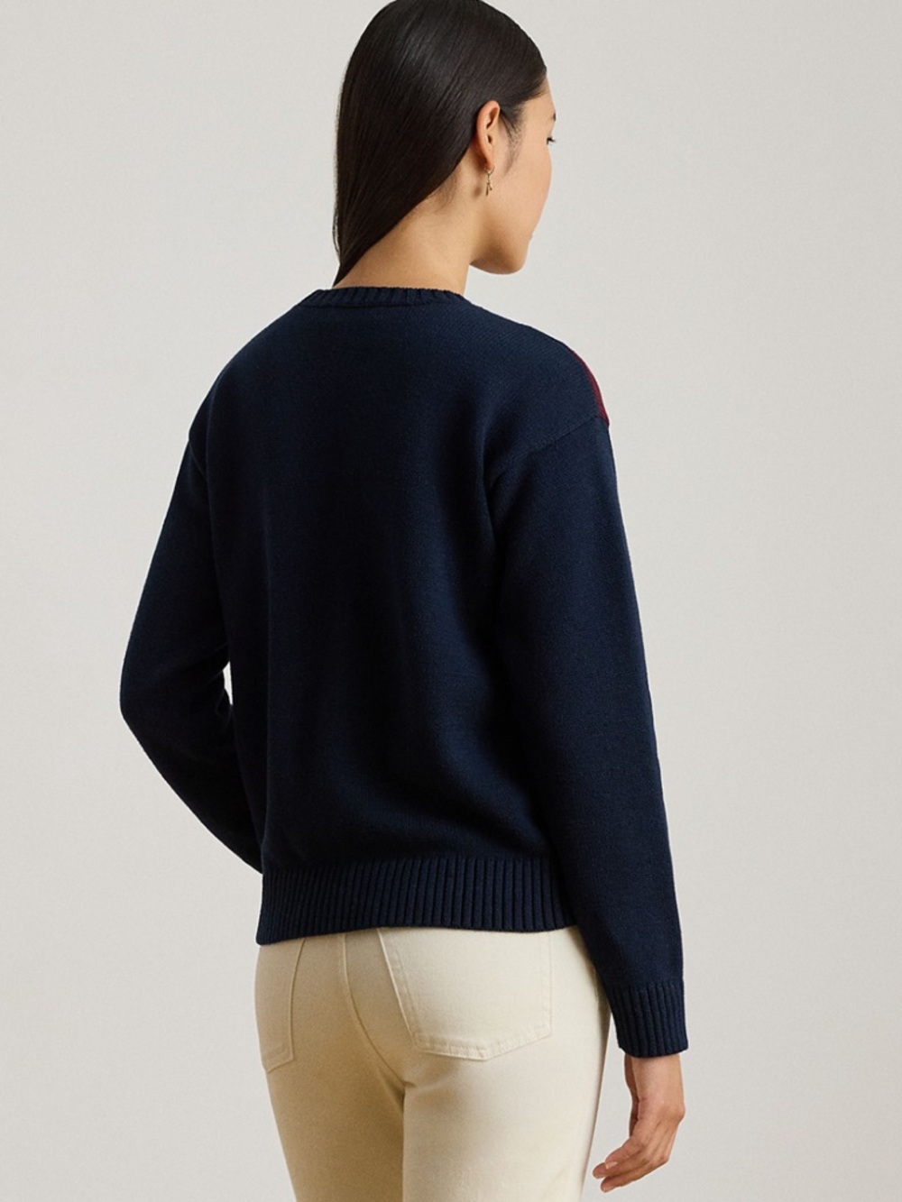 Ralph Lauren Navy Crewneck Sweater with Burgundy Diagonal and Crest - Picture 3 of 5